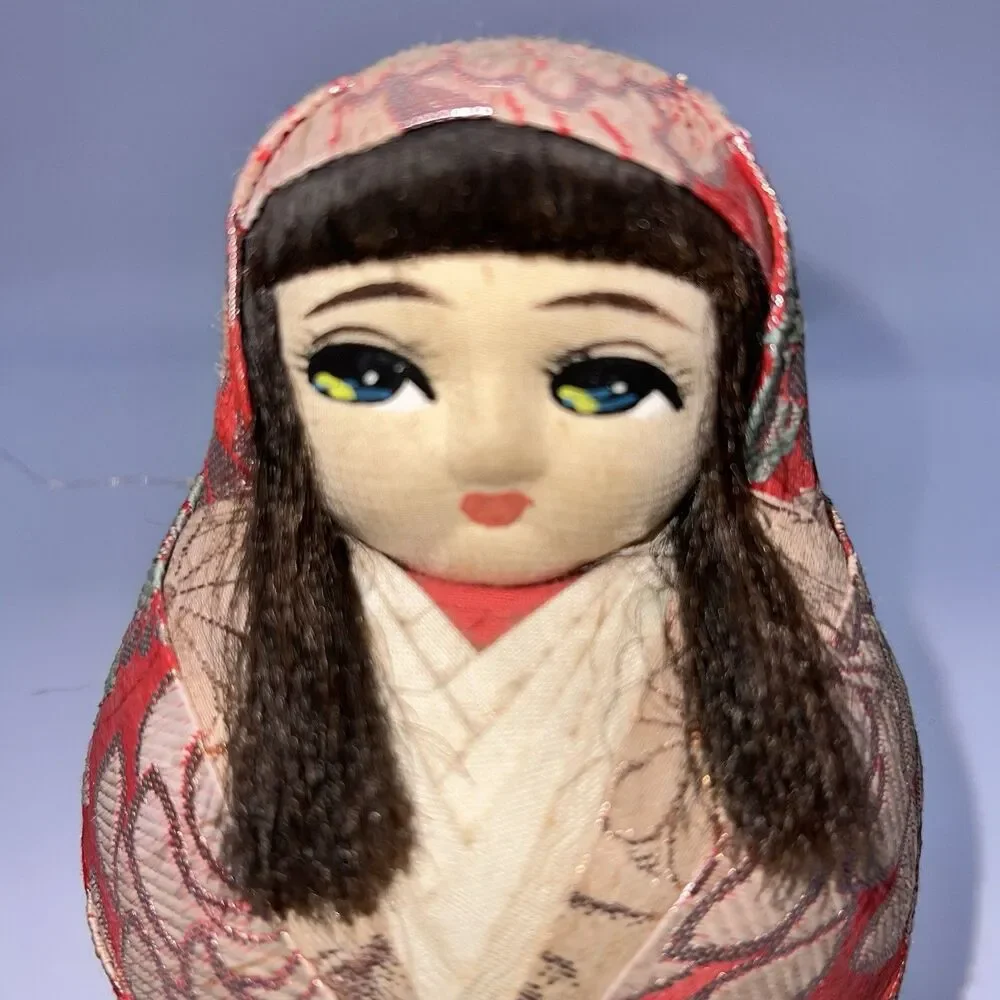 Vintage Handmade Empress Hime-Daruma Ginger Jar Wedding Doll Silk Pleated Kimono